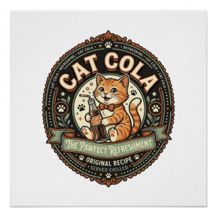 Póster Gato Cola Gato Refrigerante Bebida Rótulo Gato Vin
