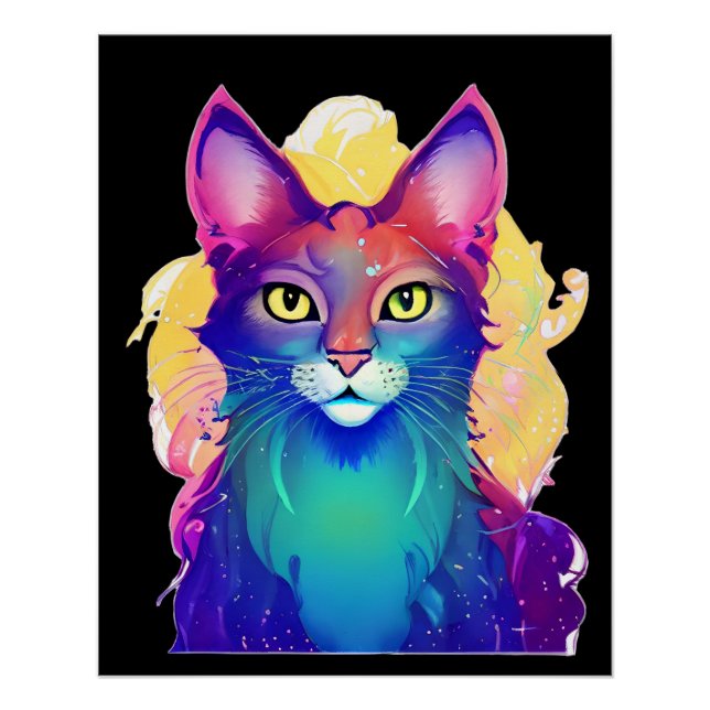 Póster Gato Colorido Amarelo (Frente)