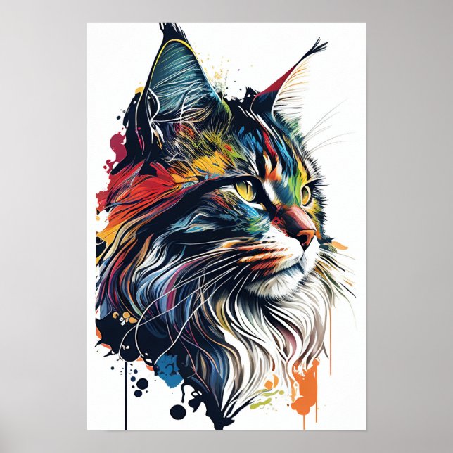 Poster Gato Colorido de Maine Coon (Frente)