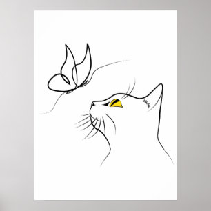 Poster Gato com borboleta Abstrato Minimalística