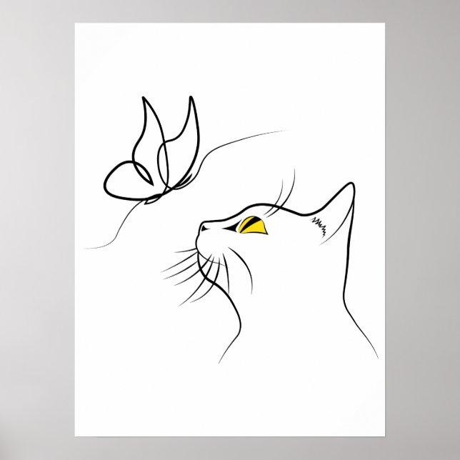 Poster Gato com borboleta Abstrato Minimalística (Frente)