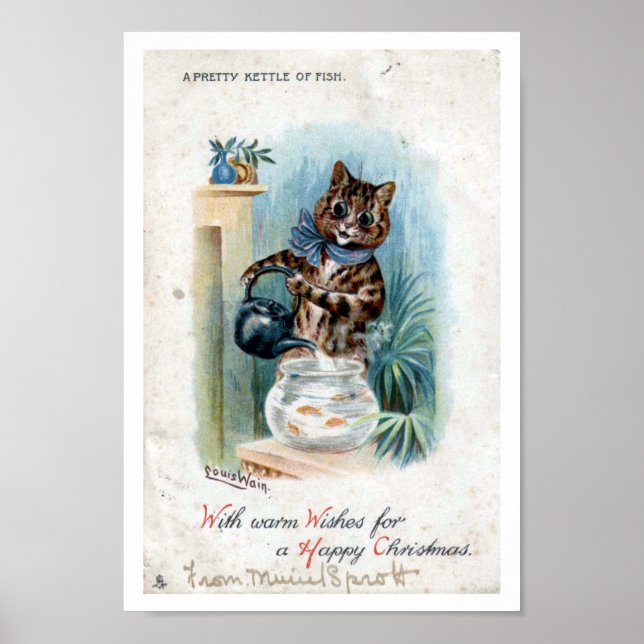 Póster Gato com chaleira, Louis Wain (Frente)