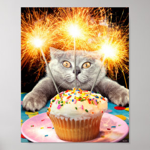 Poster Gato com Cupcake