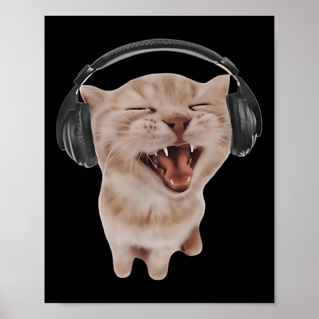 Poster Gato Com Fones de Ouvido  (Frente)