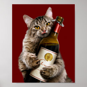 Poster Gato Com Garrafa De Vinho