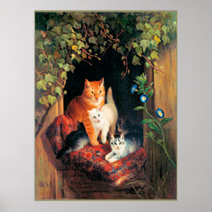 Poster Gato com Kittens, pintura de arte.