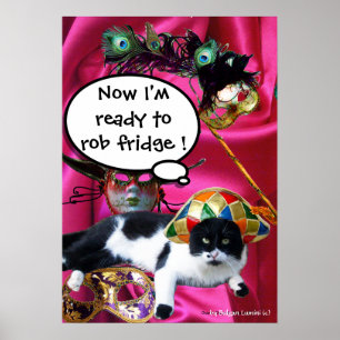 POSTER GATO COM MÁSCARAS DE CHAPÉU E MASCARADA
