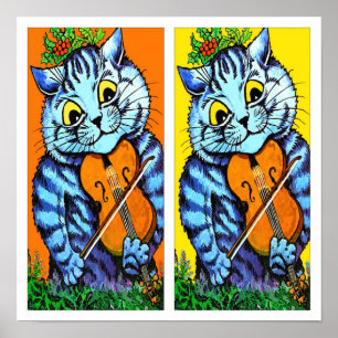 Poster Gato com o violino por Louis Wain