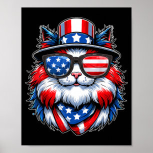 Poster Gato com Óculos de Sol Bandeira EUA Amantes de Gat