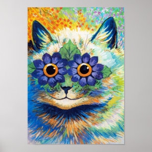 Poster Gato com Olhos Flores Louis Wain
