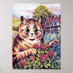 Poster Gato com rosas, Louis Wain