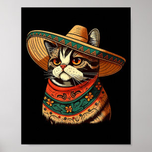 Poster Gato Com Sombrero Mexicano Amante De Gatos Homens 