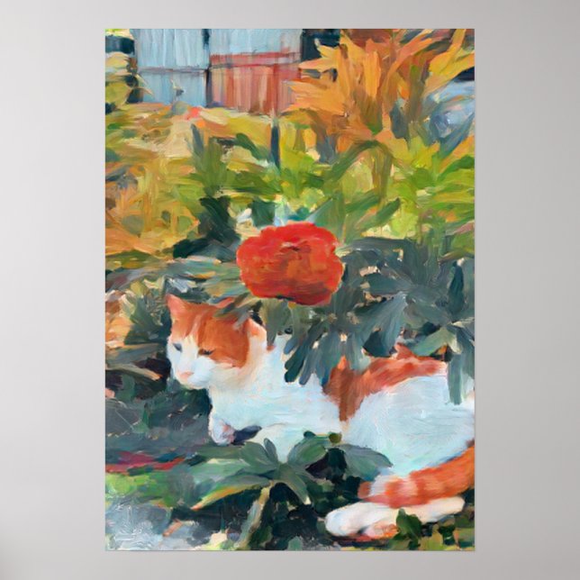 Poster gato com um arbusto florescente melhorado (Frente)