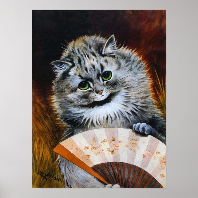 Poster Gato com um Leque Japonês, Louis Wain (Frente)