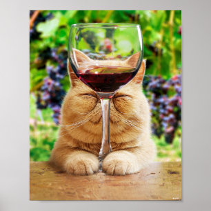 Poster Gato com Vidro de Vinho