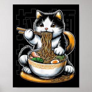 Poster Gato Comendo Comida Ramen Amante de Gato Macarrão