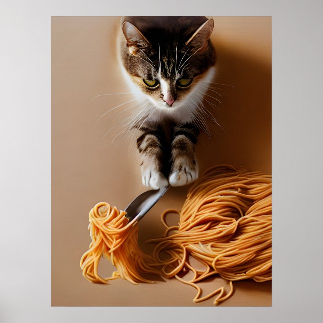 Poster Gato Comendo Espaguete (Frente)