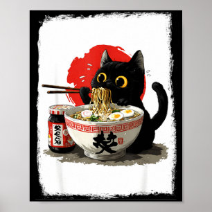 Poster Gato Comendo Ramen Engraçado Japonês Kawaii Gato A
