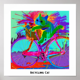 Poster Gato Cômico Editável de Pop Colorida na Bicicleta