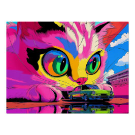 Póster Gato Cósmico e Carro Pequeno