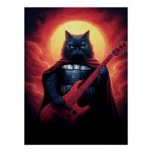 Póster Gato Cósmico Tocando Violão em Galáxia