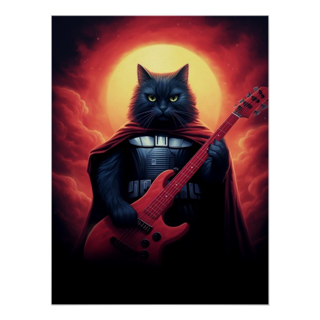 Póster Gato Cósmico Tocando Violão em Galáxia (Frente)