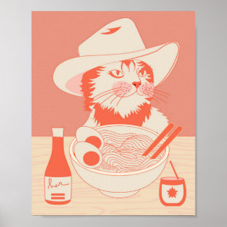 Poster Gato Cowboy comendo Ramen