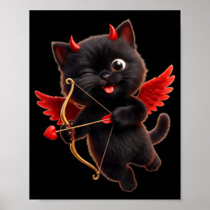 Poster Gato Cupido Diabo Arte Fofo Anjo Demônio Gato Engr