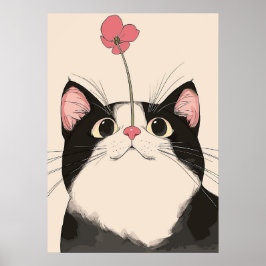 Poster Gato Curioso com uma Flor