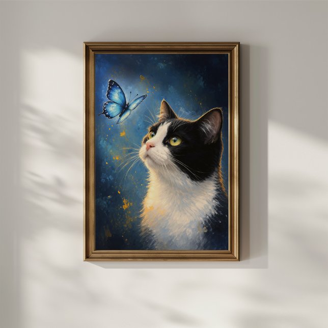 Poster Gato Curioso e Borboleta Azul (Criador carregado)
