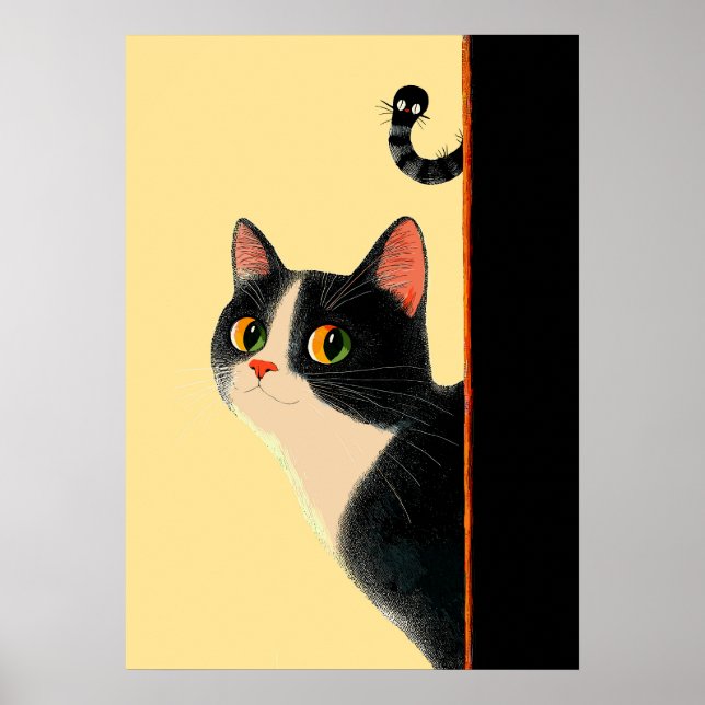 Poster Gato curioso e verme escondido (Frente)