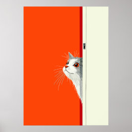 Poster Gato Curioso Espiando pela Porta