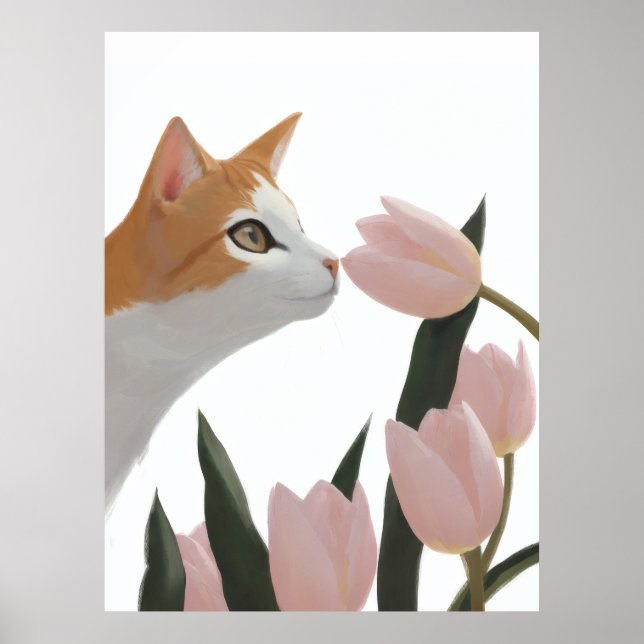 Poster Gato Curioso Floral de Primavera (Frente)