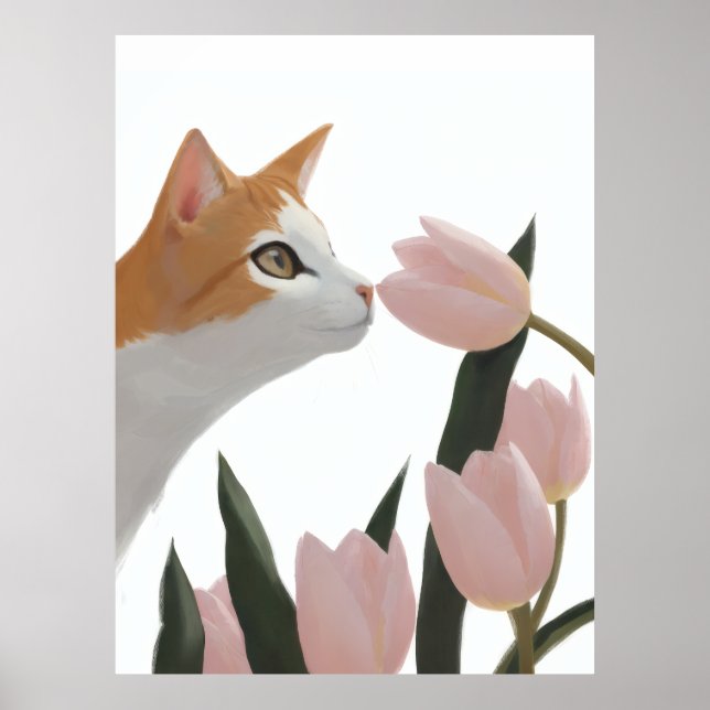 Poster Gato Curioso Floral de Primavera (Frente)