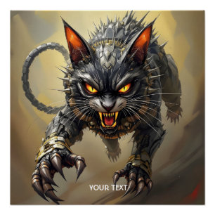 Póster Gato Cyborg Furioso e Furioso Fantasy