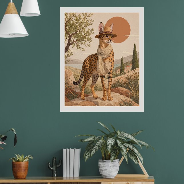 Poster Gato da Savana Explorador Arte de Parede Boho Impr (Sala de Estar 1)