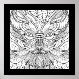 Poster Gato da Selva Frondosa Espiando através das folhas