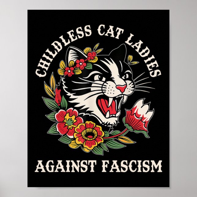 Poster Gato Damas Contra Fascismo Engraçado Gato Feminist (Frente)
