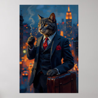 Poster Gato Dapper em Retrato Animal Engraçado