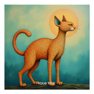 Póster Gato de Abstrato de Laranja Fantasy