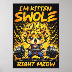 Poster Gato de Academia de Anime, Gatinho Swole Agora Mes
