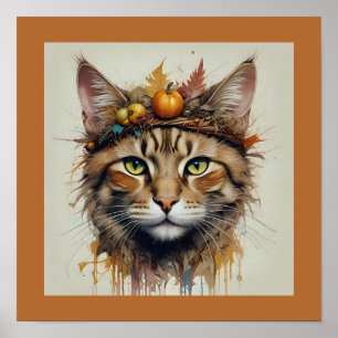 Poster Gato de Ação de Graças encantador e festivo disfar