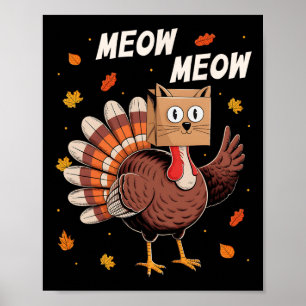 Poster Gato de Ação de Graças engraçado peru Meow Dia de
