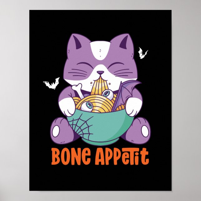 Poster Gato De Animo Cinto Comeu Ramen Bon Apetit Hallowe (Frente)