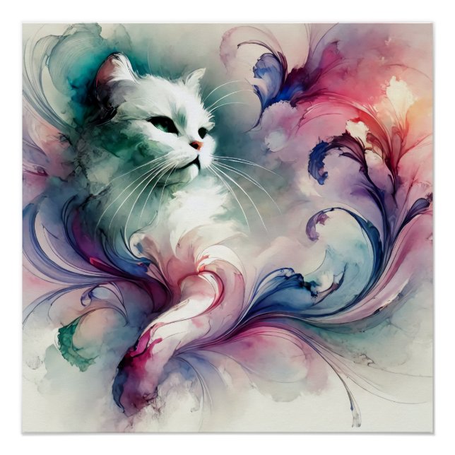Póster Gato de Aquarela Eetética (Frente)