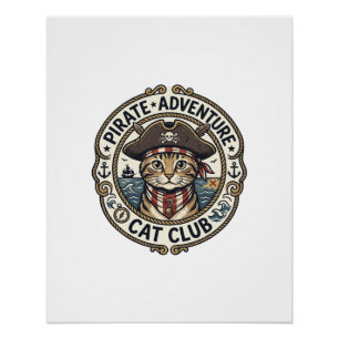 Póster Gato de Aventura Pirata Arte Vetorial POD - Aventu