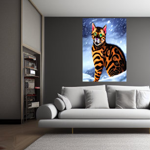 Poster Gato de Bengala na montanha de neve AI Art Poste