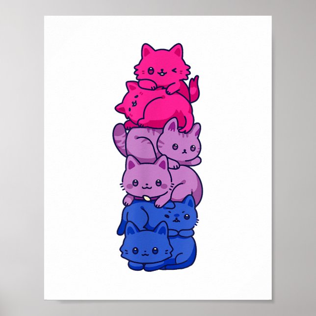 Poster Gato de Bi Pride Gato LGBT Bandeira Bissexual Cute (Frente)