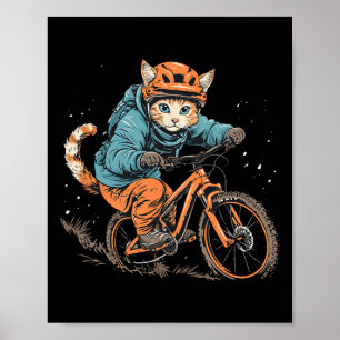 Poster Gato de bicicleta de montanha fofo em homens e mul
