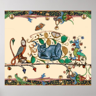 POSTER GATO DE CAÇADOR MÉDIO-ESTRANHO, AVE, FALCÃO